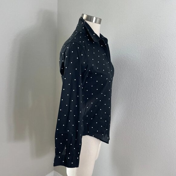Uniqlo Womens Small Black White Polka Dot Button Up Shirt Long Sleeve Top Blouse - Picture 2 of 6